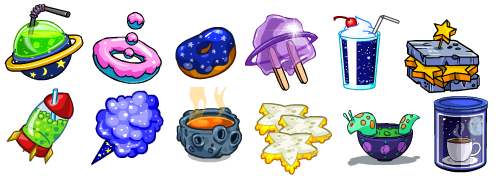 Some old Neopets space foods redraws from last week I had been working on. :DFrom left to right on t