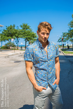 thedapperstyle:  The new trend of prints for guys almost shows a Miami retro style in this style from Christianto worn by Kevin Curridor.  Dapper Pointer: you should balance a bold print with a solid so you don’t look like you got dressed in the