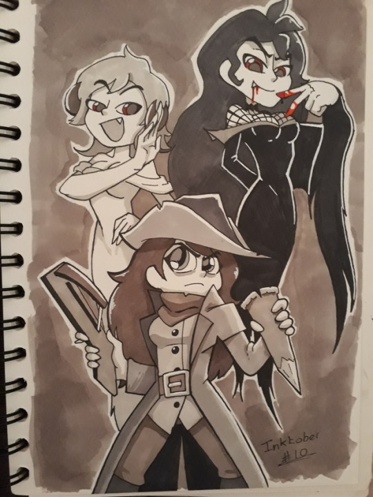 toomanycontinues: Inktober 10 The vampire huntress featuring the Pc’s of @bhloopy Took me a little longer to finish but I’m glad I completed it  Love the work you put in this dude! and the way you portrait my characters they look lovely, Emily and