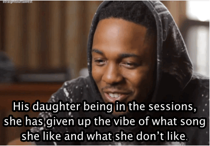 hausofkendricklamar:  straightouttawest:  Kendrick Lamar on Schoolboy Q daughter.  <3