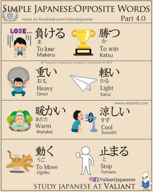 valiantschool: The Opposite Words in JapaneseFollow us on www.instagram.com/valiantjapanese