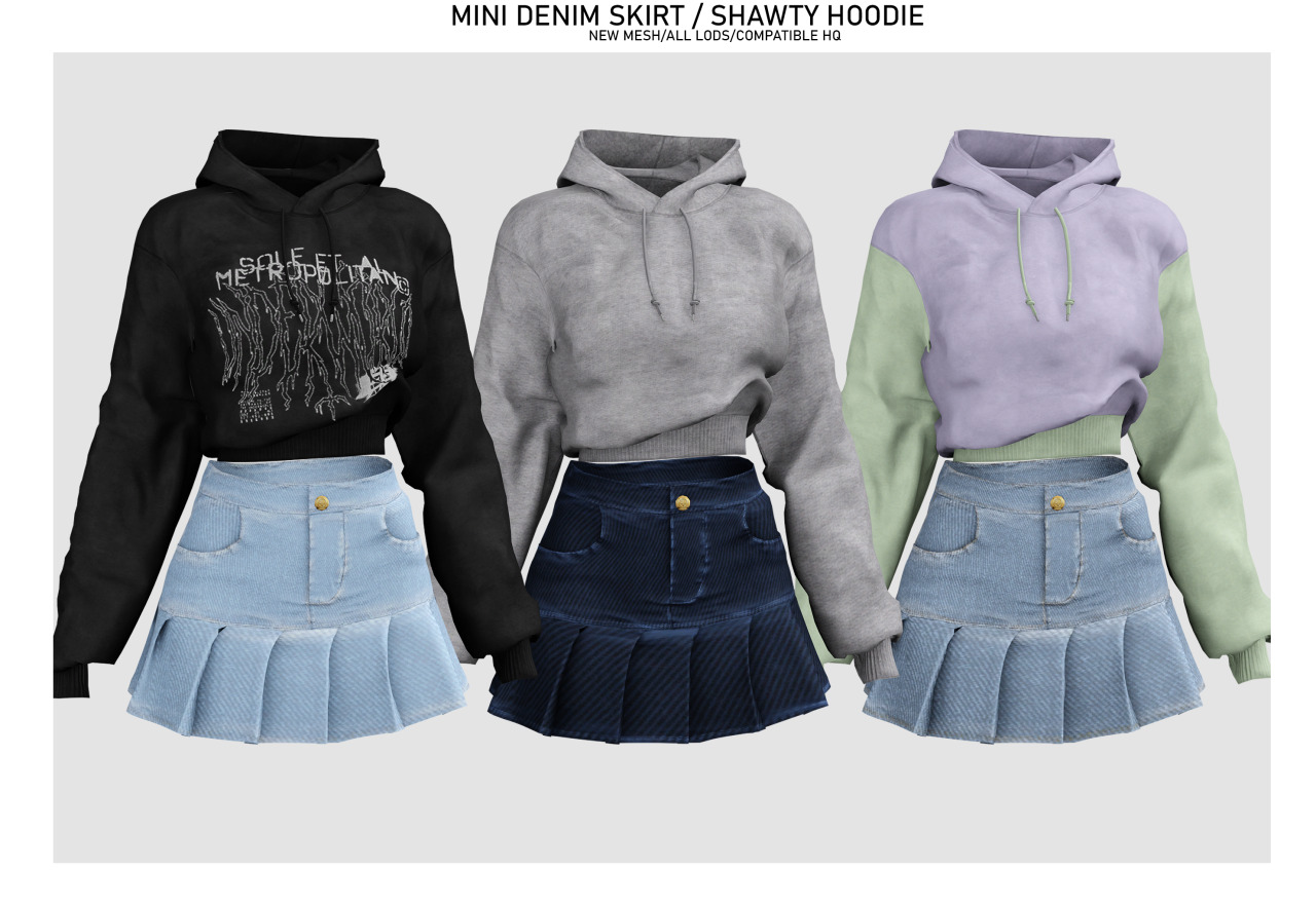 hoeyume : Shawty hoodie / Mini denim skirt (EA) Mesh and...