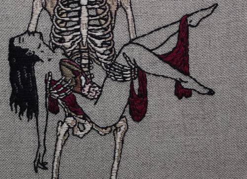 adipocere:Hand embroidery on natural linen, work in progress.