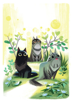 evelmiina: My co-workers cats. I was commissioned to make a happy summer-y card illustration.