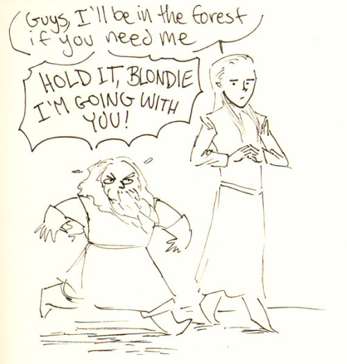 vyeldump: i-donut-care-dot: lauren-draws-things: “Often [Legolas] took Gimli with him when he 