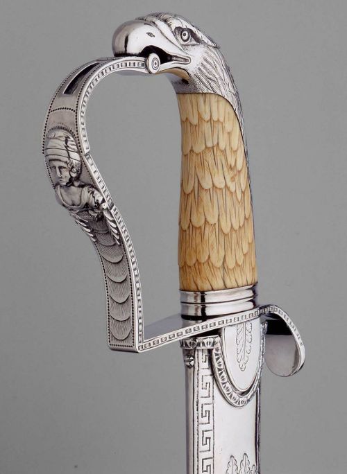 art-of-swords:  Officer’s Sword Dated: about 1805–12 Makers: Thomas Ellicott Warner and Andrew Ellicott Warner Culture: American (Baltimore, Maryland, United States) Measurements: overall: 99.1 x 2 x 14 cm, 1.83 kg (39 x 13/16 x 5 1/2 in., 4.03 lb.)