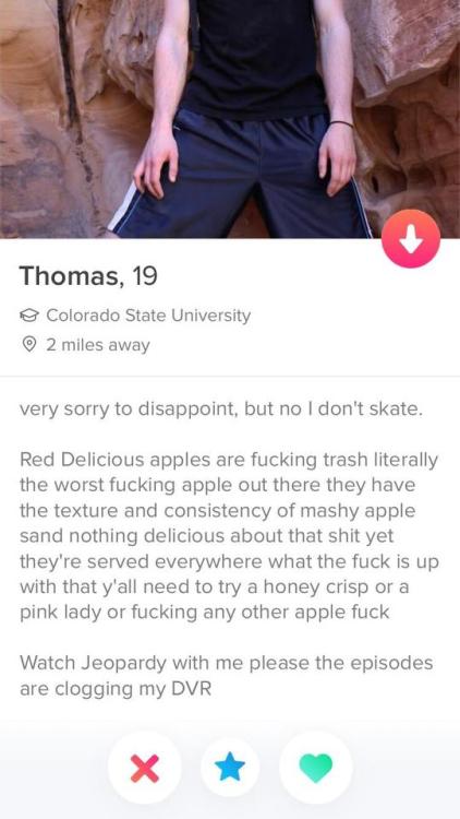 jillsteinfuneralcity: tinderventure: Strong opinions about his apples i support him