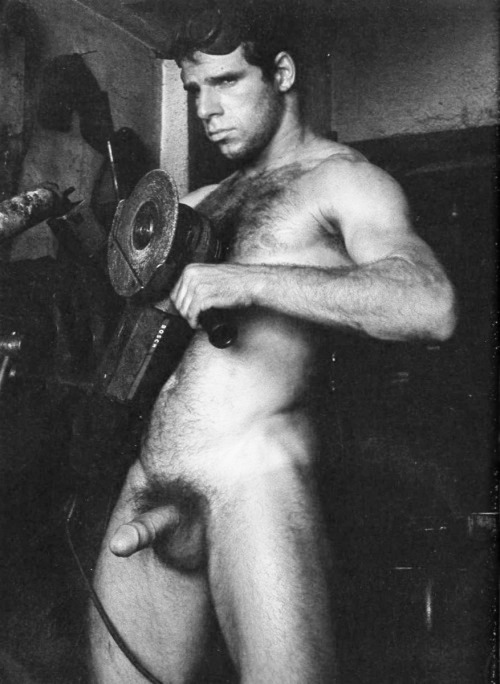 vintagemusclemen:  Today is another FurFest.  This guy should be careful with power tools that close to his other tool.  I will say, however, that unlike most models, he looks like he may actually have used power tools at some point. 