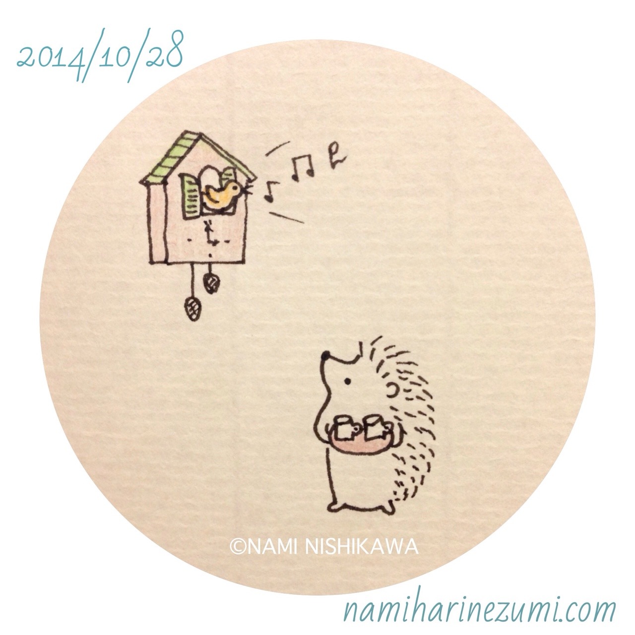 なみはりねずみ日記 314 鳩時計 A Cuckoo Clock Hedgehog Illustration