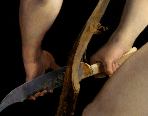 nigra-lux:  MAZZOLA, Francesco (Parmigianino) (1503-1540)  Bow-carving Amor, detail1534-1535Oil on Wood, 1,355 x 650 mm	Kunsthistorisches MuseumEd. Orig. 