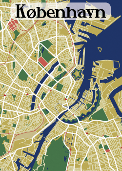 mapsontheweb:  50-60’s style map of modern day Copenhagen, Denmark.