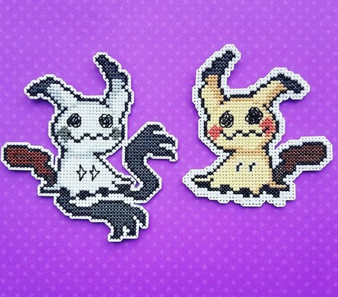 retrogamingblog:Glow-in-the-dark Pokemon Cross-stitches made by MeleeMissyStitchery