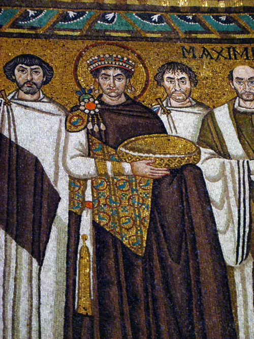 Mosaics at San Vitale in Ravenna showing Emperor Justinian, Empress Theodora, their attendants and S