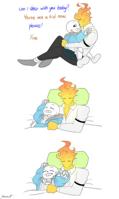 mooncatyao:  [In my eyes] Grillby &amp; little Sansabout   [The first time] &lt;First part&gt;(Previous)/(NEXT)[GLS timeline]You can support me on KO-FI ~ ☕  About detail~