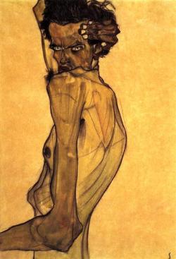 egonschiele-art:   Self Portrait with Arm Twisting above Head  1910   Egon Schiele   