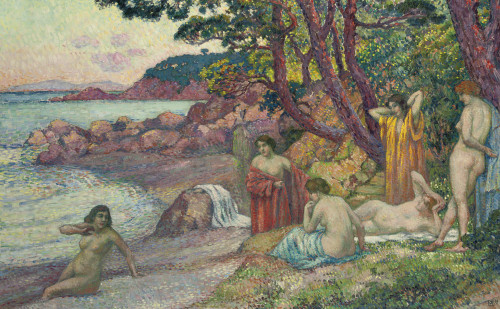 womblegrinch:Théo van Rysselberghe (1862-1926) - Baigneuses au Cap BenatOil on canvas. Painted in 19