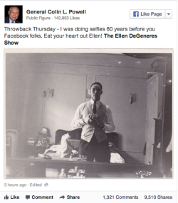 mashable:   Colin Powell sees your Throwback Thursday post and raises you a 60-year-old selfie. 