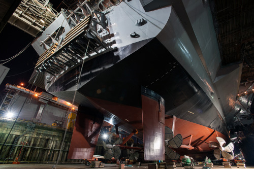 aircraftcarriers:  You haven’t experienced “BIG” until you are in a dry dock with a finished aircraft carrier. One year ago, Newport News Shipbuilding was getting ready to flood the dry dock where Gerald R. Ford (CVN 78) was constructed. Here are