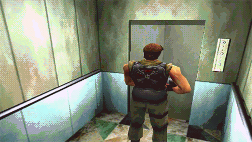 aleatoriosvideogamesgifs:  RESIDENT EVIL 3 NEMESIS - carlos acabronandose con el ascensor 