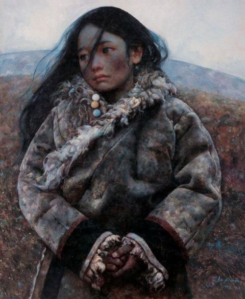 Ai Xuan (艾軒), Tibetan Girl (1993), Wasteland Bygone (1993)Richly rendered and delicately drawn, Chin