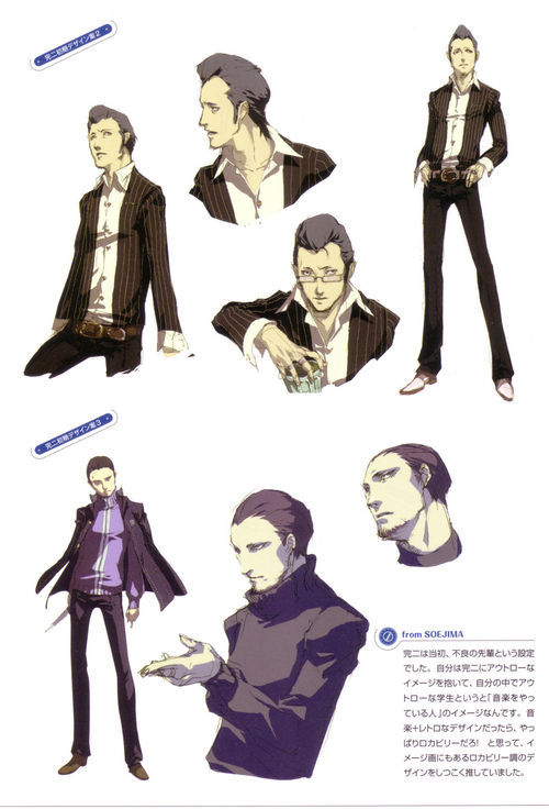   “Kanji maintains a self-imposed distance between himself and others by playing the role of ‘chaotic rebel’. When designing Kanji, I tried to channel images of outlaws. The skull on his shirt is his way of announcing just how 'bad&rsquo