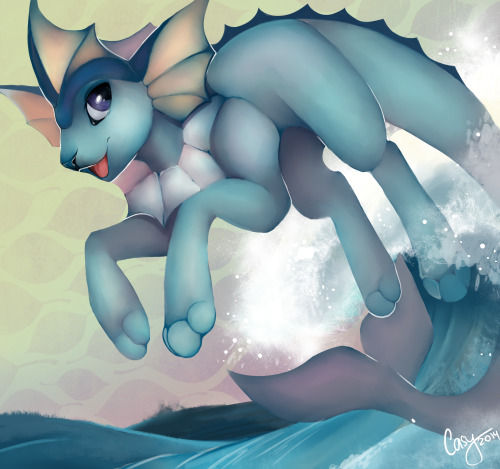 casynuf:  Painting of Vaporeon. I rly love all evolutions of Eevee! 2 hours and 30 minutesTIMELAPSE VIDEO : HERE  Ooo, pretty~! <3