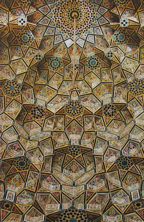 Ceiling with floral design, 18th century. Ceramic tiles. Nasir Mosque, Shiraz. This is a page from a