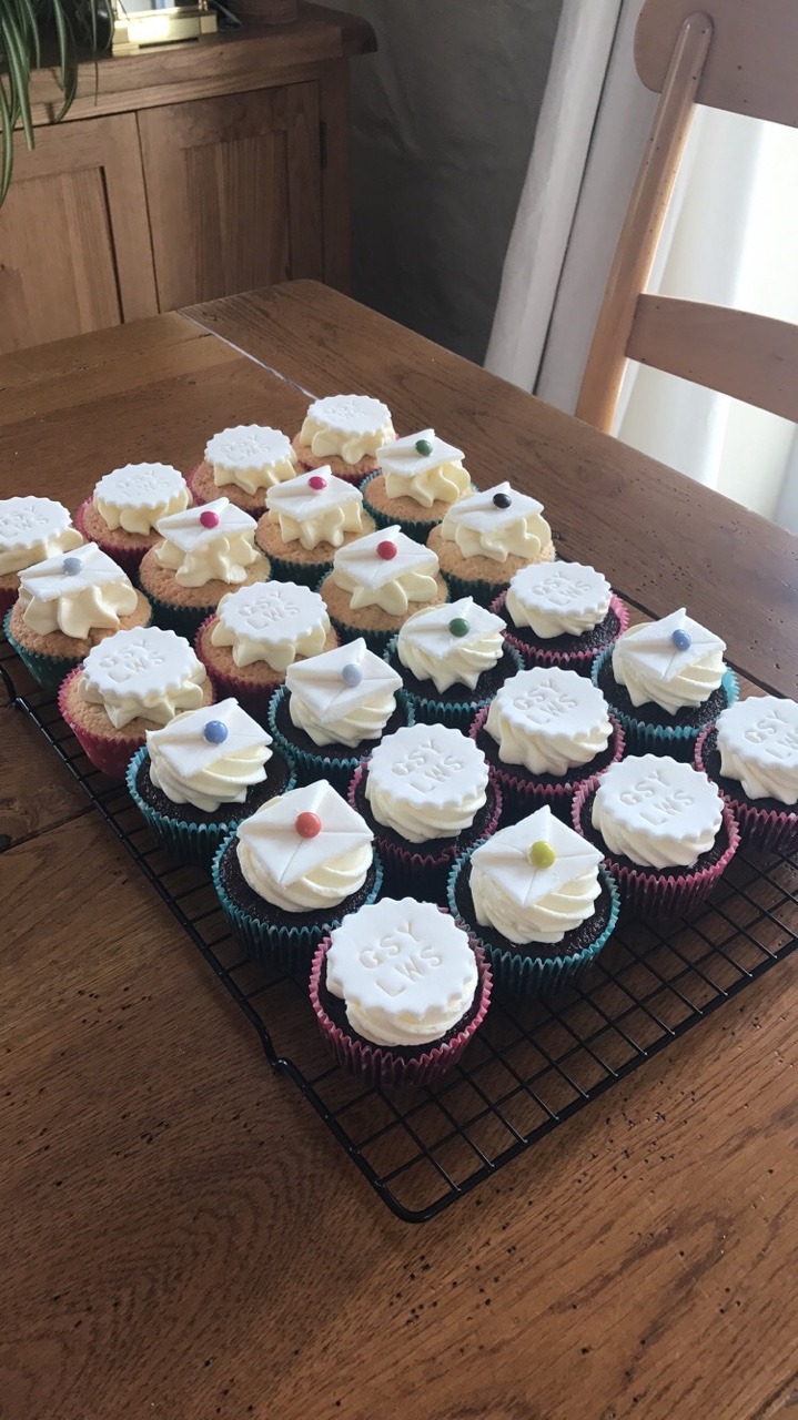 Letter writing themed cupcakes for the Guernsey Letter Writers Society