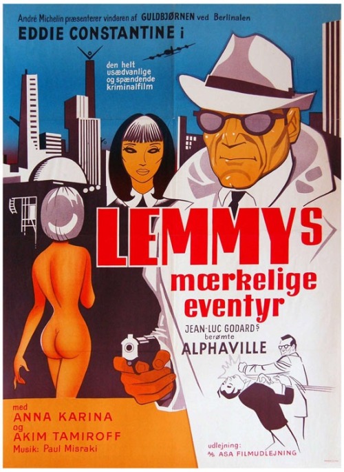Danish film poster for Alphaville: A Strange Adventure of Lemmy Caution, directed by Jean-Luc Godard