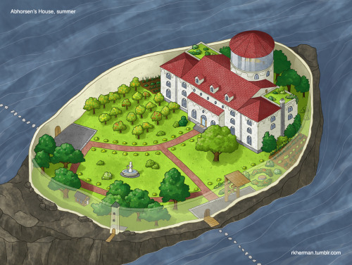 Location Design (Exterior): Abhorsen’s House“Encircling the island were limestone-white 
