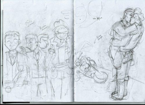 Mods vs rockers, first bits of a comic strip in process. Quadrophenia (one of my ten faves movies from all the times) meets slash. Sorry for the crappy quality (especially in the last drawing, I didn’t know what to do with Jimmy’s little boots