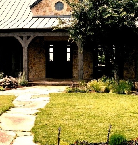 Natural Stone Pavers - Rustic LandscapeInspiration For A Large Rustic Full Sun Front Yard Stone Landscaping
