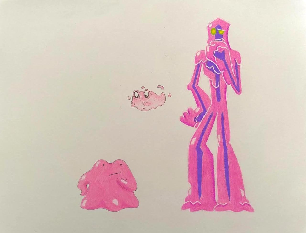 I occurred to me a while ago that a lot of shapeshifters/mimics happen to be pink and gelatinous, so I thought what if some of them met. :) I’ve drawn and colored Ditto, Morph and Globby all making “hmmm” faces and essentially copying each other, so the question remains, “Who made the face first?” Hmmm. ;) #globby#ditto#morph #big hero 6  #big hero six the series  #bh6 the series #bh6#pokemon#treasure planet#shapeshifter#similarities#funny#disney#disney channel#hand drawn#gelatinous#hmmm#copying