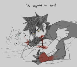 hawberries:  i have been steadily going feral about vanven over the last week and a half[img 1: a monochrome drawing of vanitas pinning ventus to the ground, looking crazed. blood drips from his mouth to ventus’s chest. there is a caption that reads