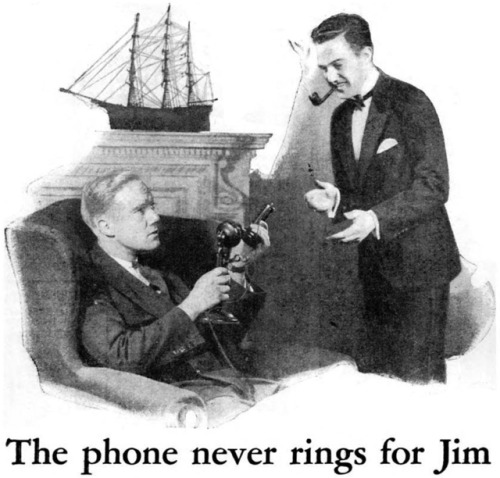 danskjavlarna:“The phone never rings for Jim.”  From Popular Mechanics, 1926.