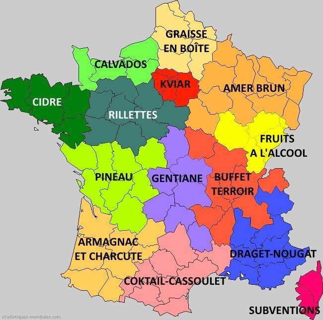 French regions if they were based on local specialities.
[[MORE]]Translation (by TrouDuCru):
• Graisse en boîte: Grease in a box
• Calvados: an alcohol from the Calvados region
• Cidre: Cider.
• Rillettes: A dish of meat cooked in fat then shredded
•...