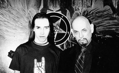 mysticzombiellama: marilyn manson with anton lavey, founder of the church of satan