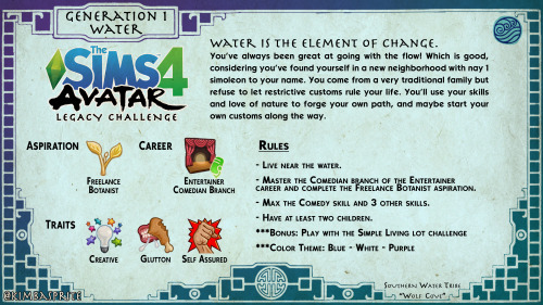 The Sims 4 - Avatar Legacy ChallengeWater. Earth. Fire. Air.Did you either smile in nostalgia or rol