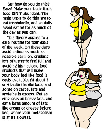 extrabagageclaim:  This is a guide on a simple diet plan to help with purposeful weight gain without racking up the grocery bill, and even some ideas for keeping it healthy! This is meant for feeders, feeds or anyone looking to purposefully gain weight