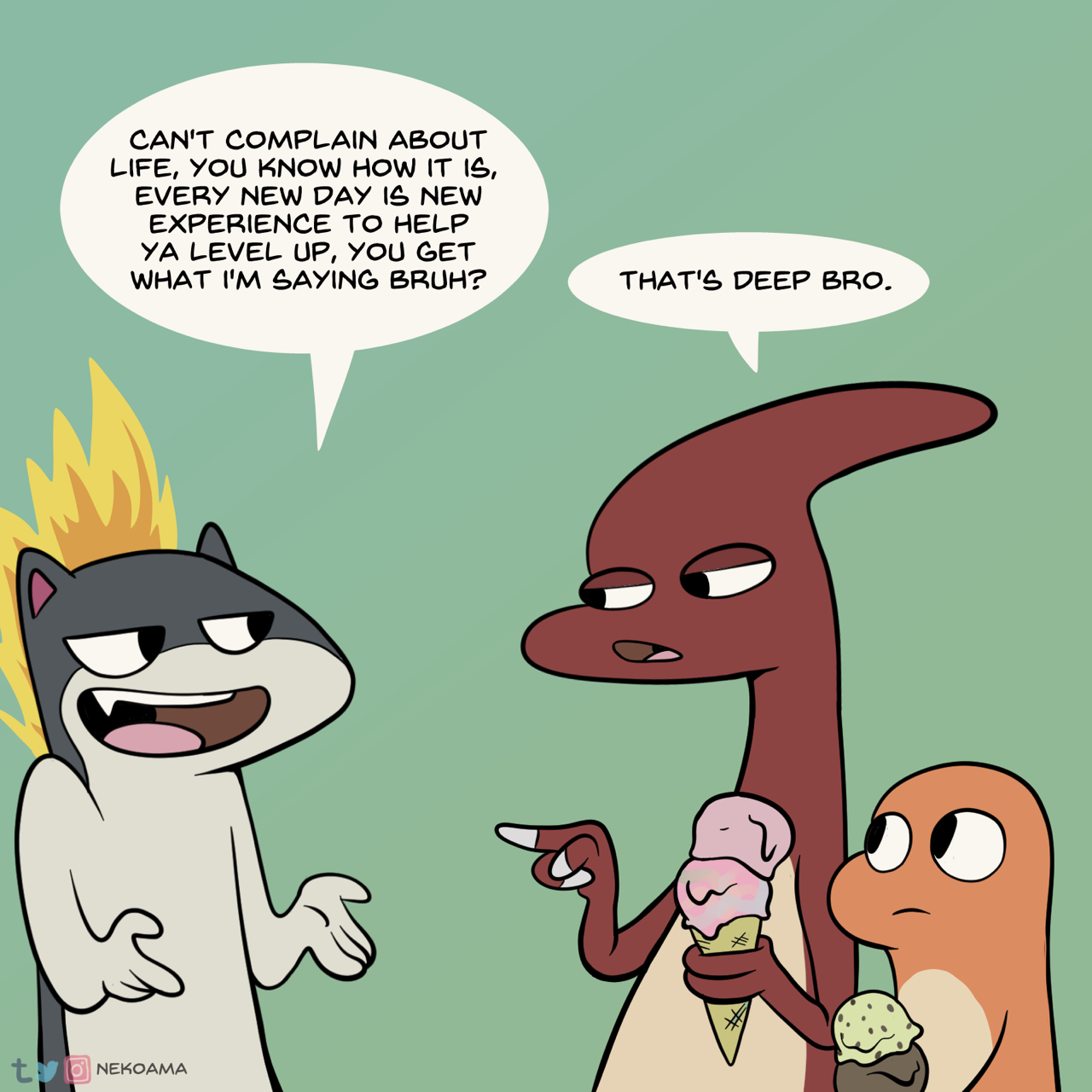 nekoama:   What’s Up Bro?  Today’s comic guest stars Quilava! Who is that guy.