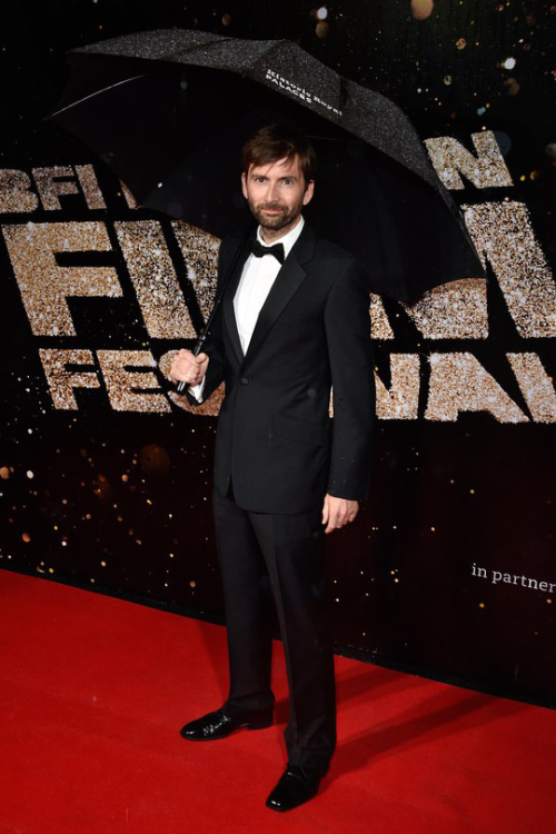 David Tennant in the rain on the red carpet - at the BFI London Film Festival awards in 2016