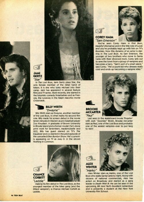 Meet The Lost Boys CastTeen Beat Magazine, 1987