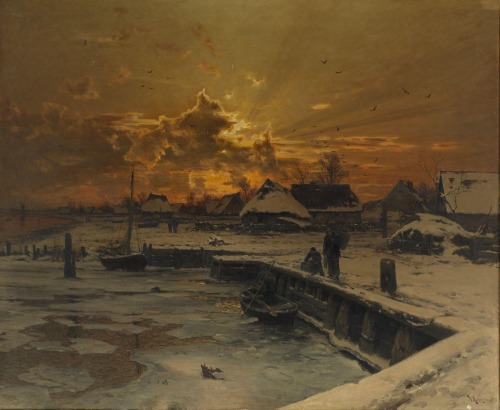 fleurdulys:Fishing Village in Winter- Walter Moras1887