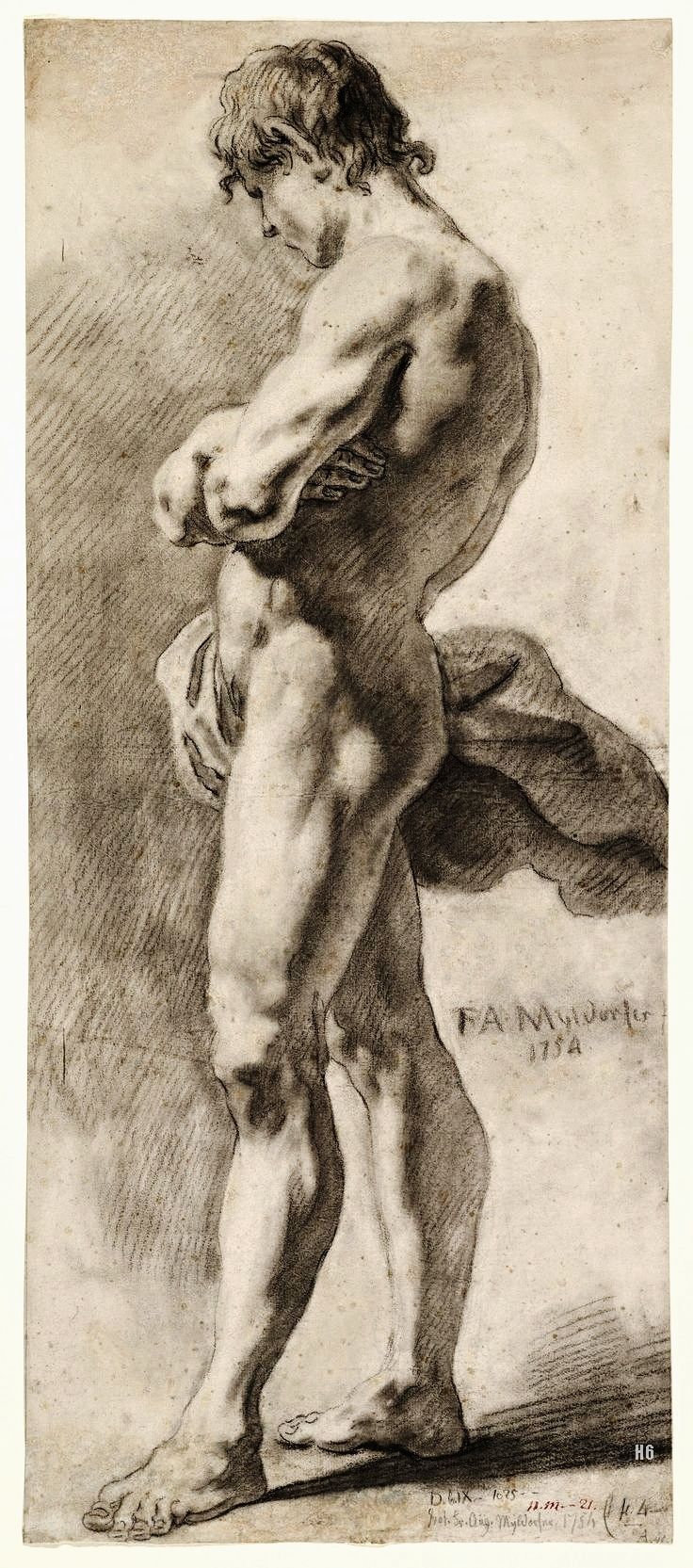 Standing Male Nude.1754. Franz August Myldorfer. Austrian active c.1750s. black
