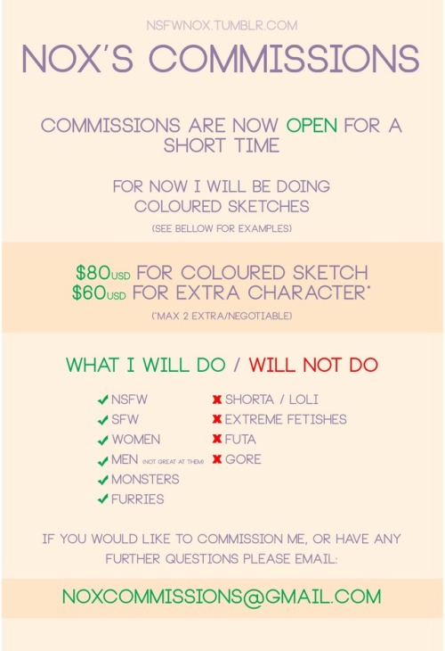 nsfwnox:  Commissions are open! there are porn pictures