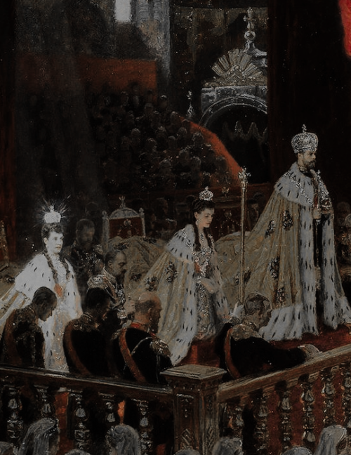 historyofromanovs: The last Romanov patriarchs at their Coronation Mass, painting by Laurits Regner 
