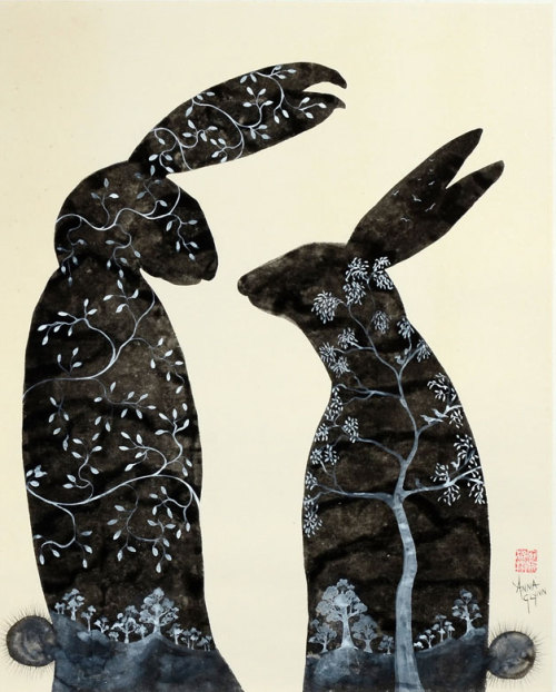 Anna Glynn (Australian, b. 1958, Melbourne, Victoria, Australia) - 1: Blue Rabbit Lovers  2: Shady M