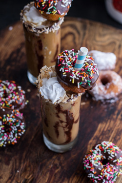 boozybakerr:  Coconut Iced Coffee with Mini Chocolate Glazed Coffee Dougnuts