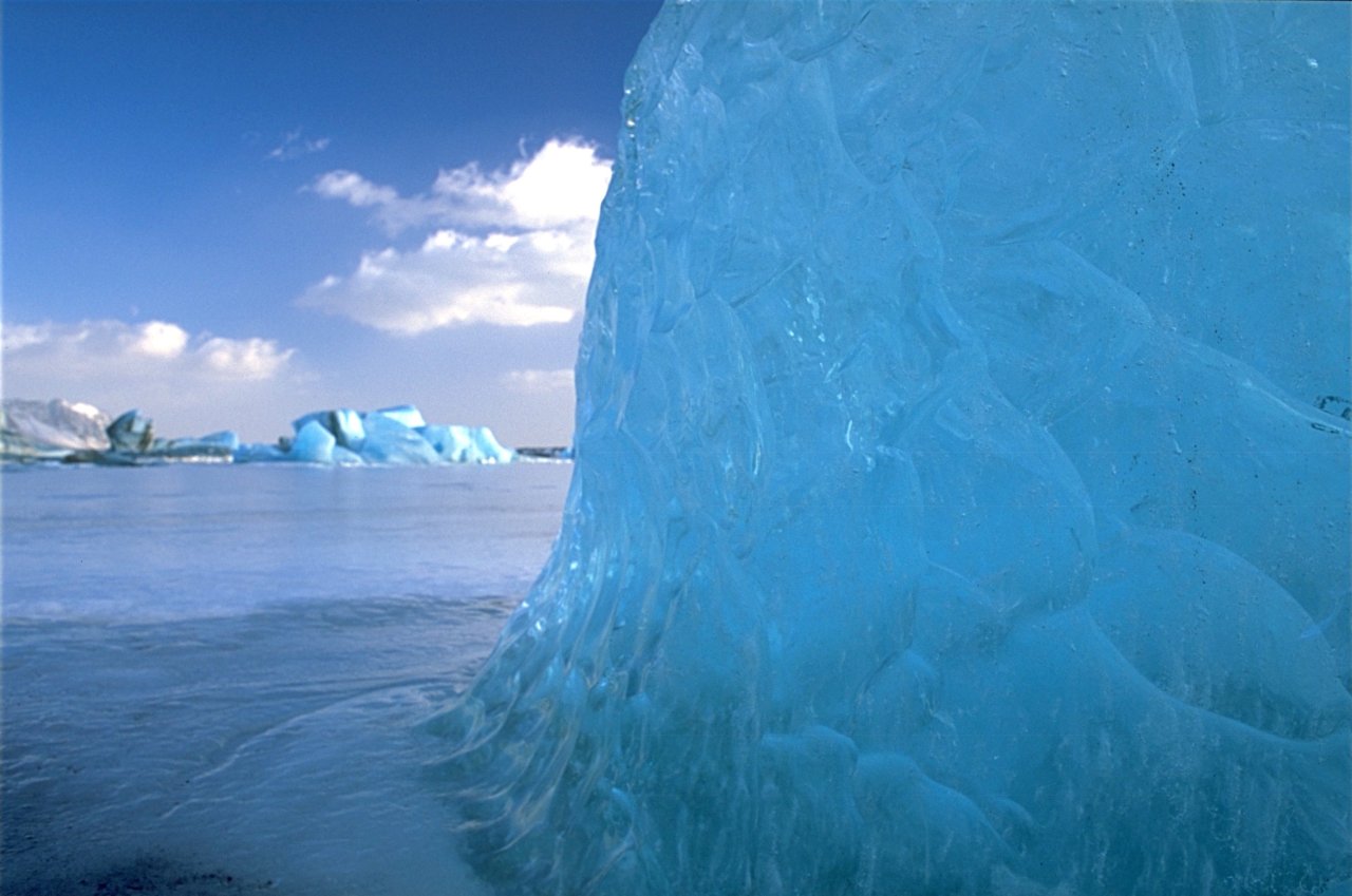 sixpenceee:  Ice absorbs every color in the spectrum except blue which causes the