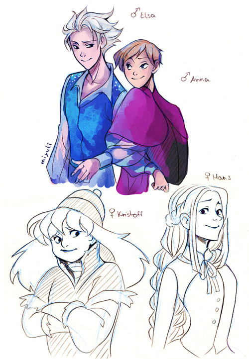 miyuli:  Genderbent Frozen characters I drew just for fun!I know it has already been done but it was fun~ 